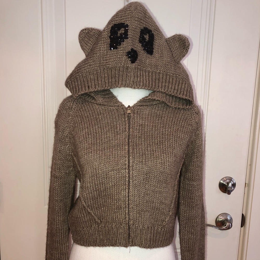 American Rag zip up sweater w/animal hoodie size M